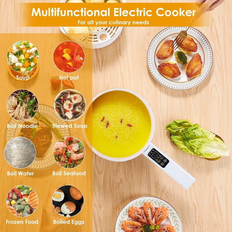 NICAI Kitchen وعاء كهربائي ساخن، 1.8 لتر طباخ بخاري كهربائي، مقلاة غير لاصقة متعددة الوظائف، مناسبة للرامن، الستيك، البيض، الأرز، الشوفان، الحساء زر ذكي، ذهبي - Image 4